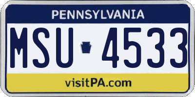 PA license plate MSU4533