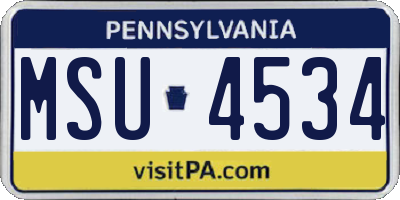 PA license plate MSU4534