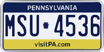 PA license plate MSU4536