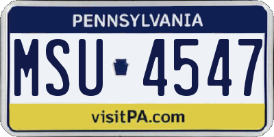 PA license plate MSU4547