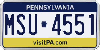 PA license plate MSU4551