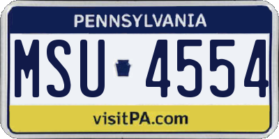 PA license plate MSU4554