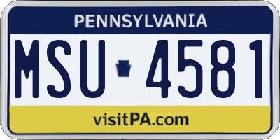 PA license plate MSU4581