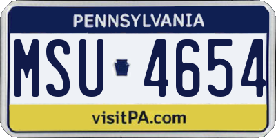 PA license plate MSU4654