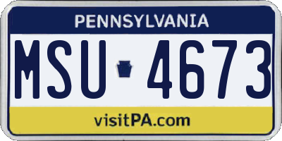 PA license plate MSU4673