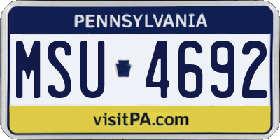 PA license plate MSU4692