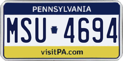PA license plate MSU4694