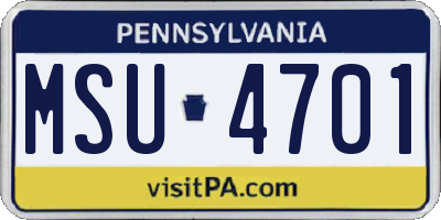 PA license plate MSU4701