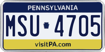 PA license plate MSU4705