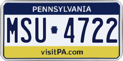 PA license plate MSU4722
