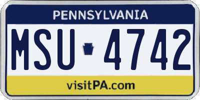 PA license plate MSU4742