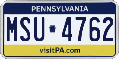 PA license plate MSU4762