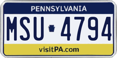 PA license plate MSU4794