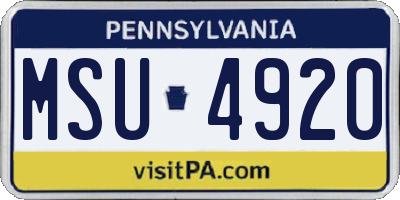 PA license plate MSU4920