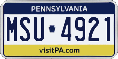 PA license plate MSU4921