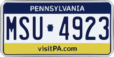 PA license plate MSU4923