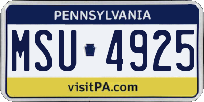 PA license plate MSU4925