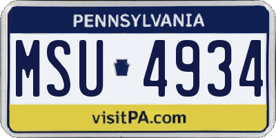 PA license plate MSU4934