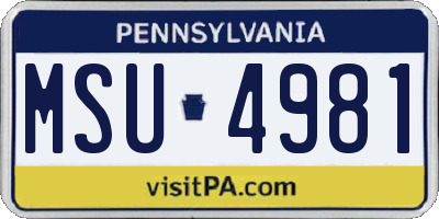 PA license plate MSU4981