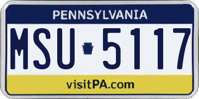 PA license plate MSU5117