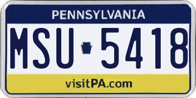PA license plate MSU5418