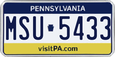 PA license plate MSU5433