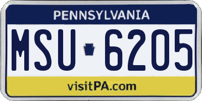 PA license plate MSU6205