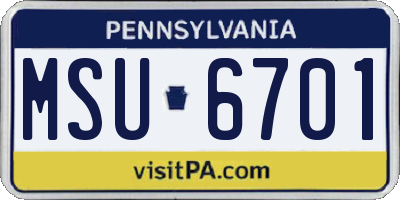 PA license plate MSU6701