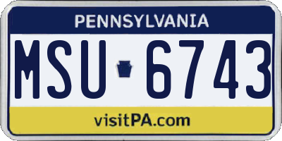 PA license plate MSU6743