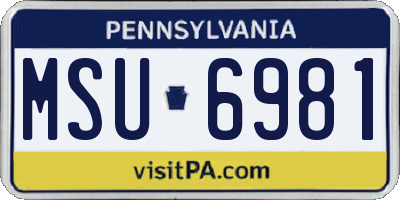 PA license plate MSU6981