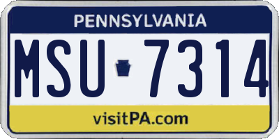 PA license plate MSU7314
