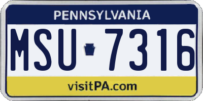 PA license plate MSU7316