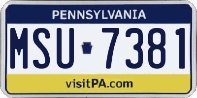 PA license plate MSU7381