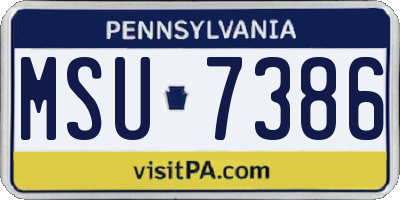 PA license plate MSU7386