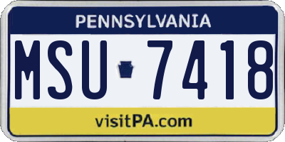 PA license plate MSU7418