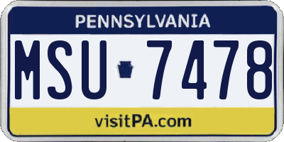 PA license plate MSU7478