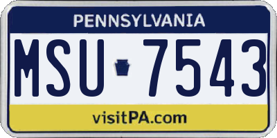PA license plate MSU7543