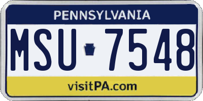 PA license plate MSU7548