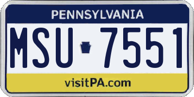PA license plate MSU7551