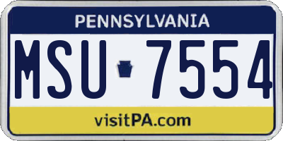 PA license plate MSU7554