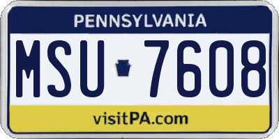 PA license plate MSU7608