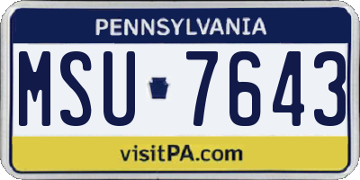 PA license plate MSU7643