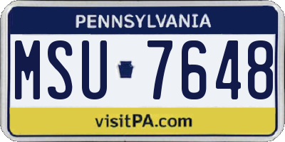 PA license plate MSU7648