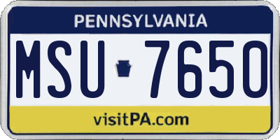 PA license plate MSU7650