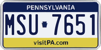 PA license plate MSU7651