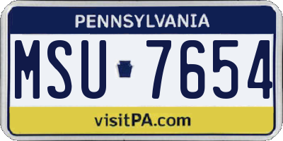PA license plate MSU7654