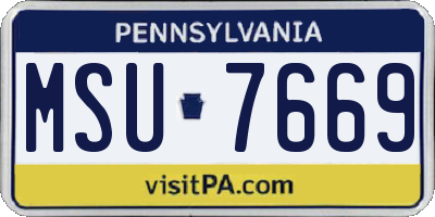 PA license plate MSU7669