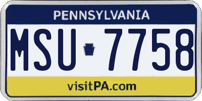 PA license plate MSU7758
