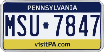 PA license plate MSU7847