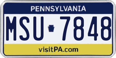 PA license plate MSU7848